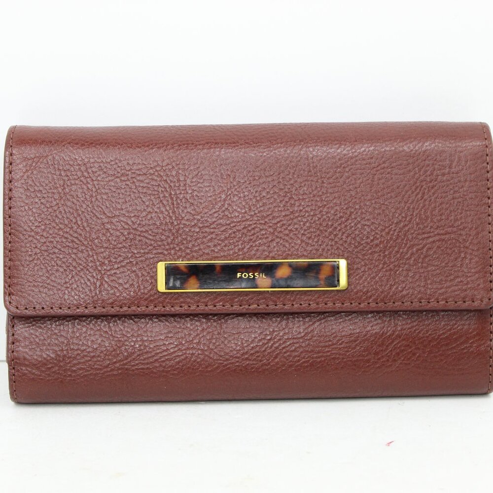 Fossil Brown Pebbled Leather;  Faux Tortoise Shell Full Size Large Wallet Clutch